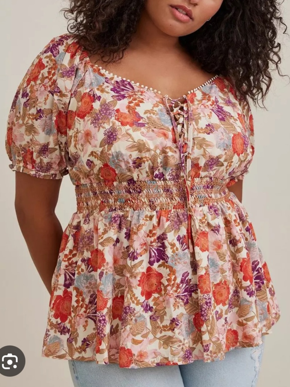Torrid Georgette eyelet smocked waist top